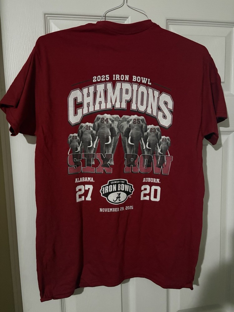 Iron Bowl 2025 Champions Six In A Row Alabama 20-27 Unisex T-Shirt Size Medium