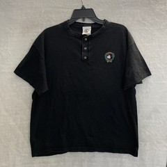 Mickey & Co. Mens Henley T Shirt Black Embroidered XL Cotton Short Sleeve VTG