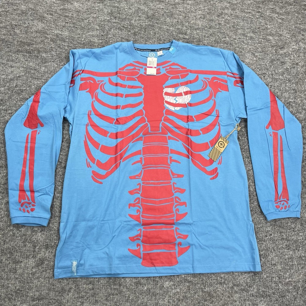 LRG Dead Serious Shirt Mens 3XL Blue Skeleton Lifted Research Group Kanye Glow