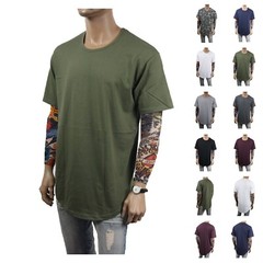 New Mens T-Shirt Long Extended Fashion Lightweight Tee Casual Hipster Crew Neck