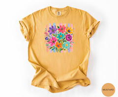 Colorful Floral Graphic Tee Hand Painted Flower Shirt Sea Foam Comfort Colors