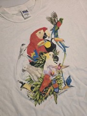 Vtg Birds Of The Tropics Shirt L Nature Art Grunge Y2k Parrot