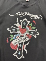Vintage Ed Hardy By Christian Audigier Cross T-Shirt Rhinestones Y2K Black Hype