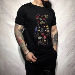 New Fashion Hot Drill Bear Rhinestones Trend Cotton Summer Luxury Men T-Shirt