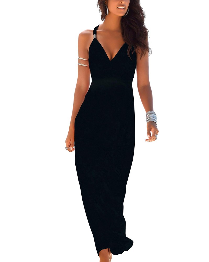 Women’s Sleeveless Maxi Dress – Smocked Waist, Decorative Straps, Unique Prin…