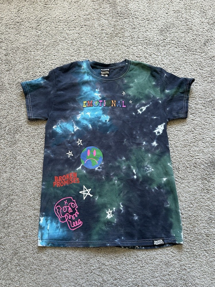 Broken Promises Emotional Graphic Logo Tie-Dye Tee Crew Neck Short Sleeve S