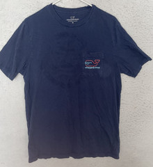 Vineyard Vines Mens M Good Vibes Sailboat Neon Whale Pocket T-Shirt Navy Blue