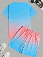 Two-piece men’s casual sportswear set with a Hawaiian-inspired gradient design