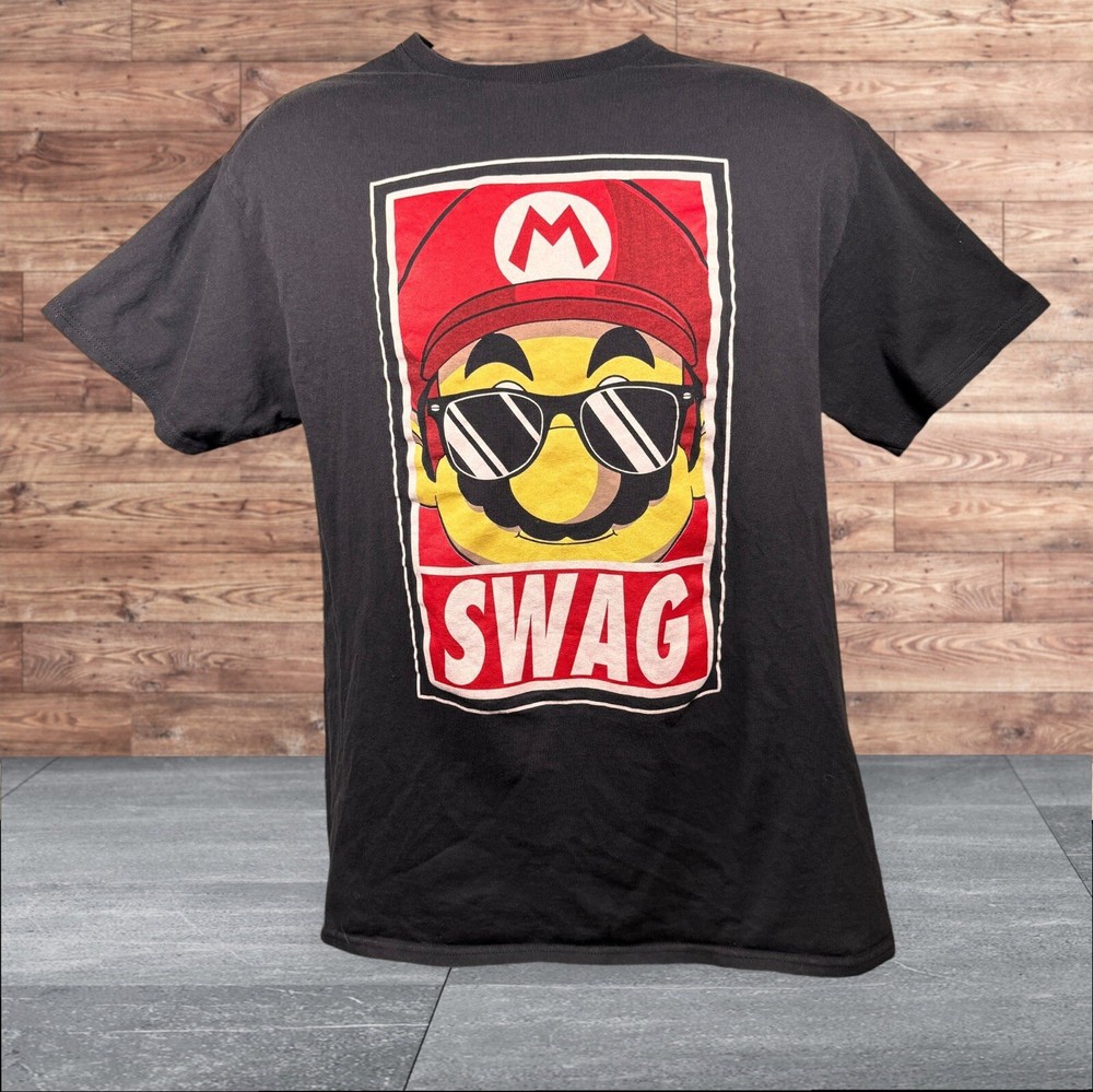 Mario Swag Black Short Sleeve T-Shirt Size Large Delta Tag