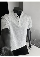 Hot Mens Casual Top Stand Collar Short Sleeved T-Shirt Business Street Party
