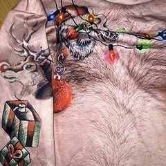 UGLY CHRISTMAS Sweater Men’s Small Hairy Chest Tattoo Shirt Top Size Large