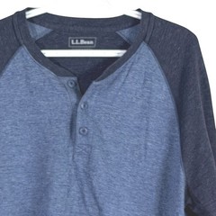 LL Bean Henley Shirt Mens L Blue Raglan Long Sleeve Slightly Fitted 507469
