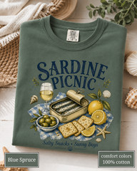 Sardine Picnic Comfort Colors Shirt, Vintage Coastal Seafood Summer Tee