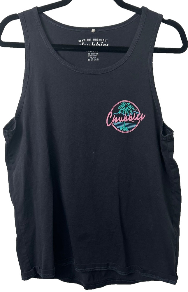Chubbies Tank Top Mens S Retro Neon Dream Crew Neck Black Pink Palm Graphic D46