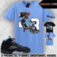 Number 23 MJ Matching T-Shirt Shirt Tee Match aj5s Black University Blue Sneaker