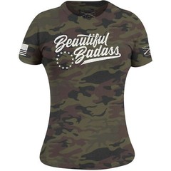 Grunt Style Women’s Beautiful Badass T-Shirt – Woodland Camo