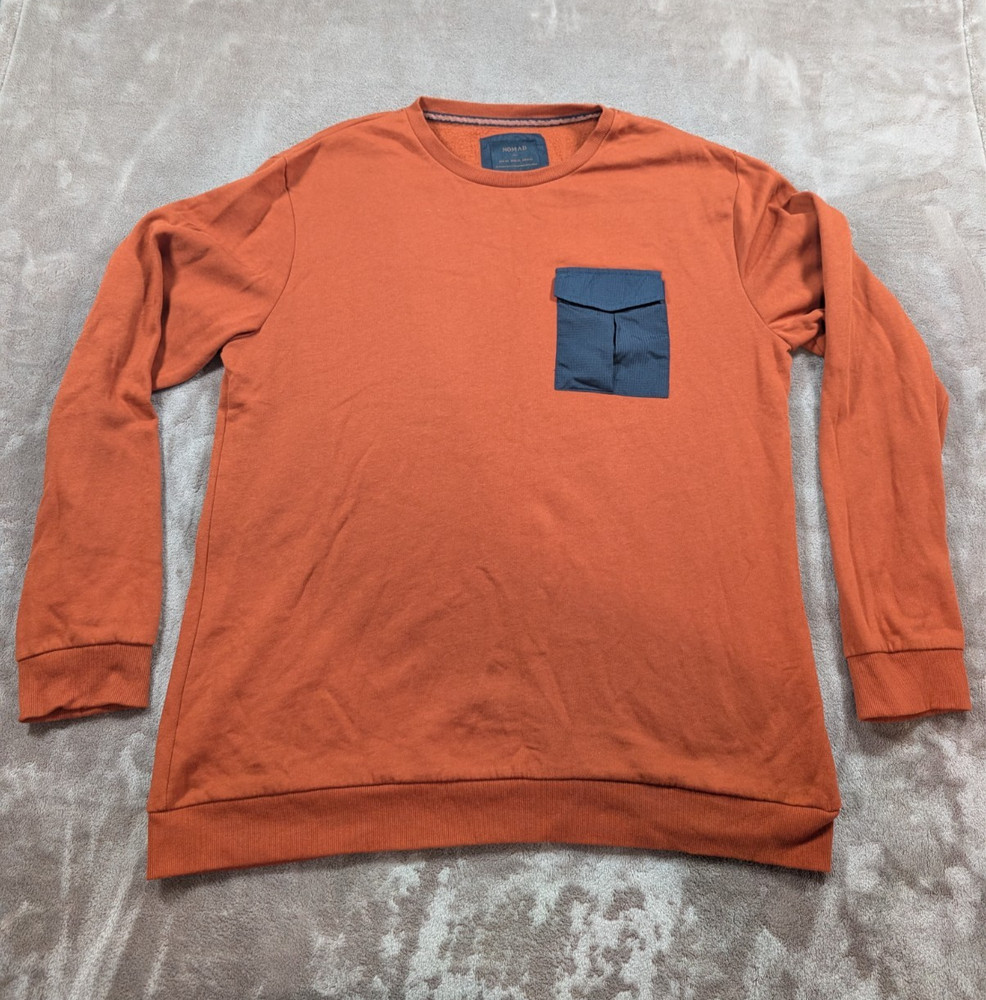 Nomad Mens XL Crewneck Sweatshirt Rust Orange Flap Chest Pocket