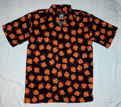 Warner Brothers Superman Shirt Black Flame S Logo Button L Short Sleeve Camp EC