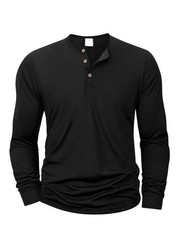 Mens Cotton Slim Fit Long Sleeve Henley T-Shirt Casual Button Tee Top Gym Gift