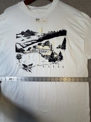 Vintage Single Stitch Flocked Winter Farm Scene Graphic T Shirt XL USA Rare