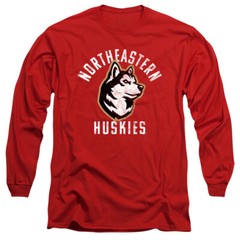 Northeastern University Adult Long Sleeve T-Shirt Huskies Logo, Red, S-3XL