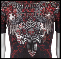 XTREME COUTURE by AFFLICTION Black BOLD CIPHER Short Sleeve Slim Fit T-shirt NWT
