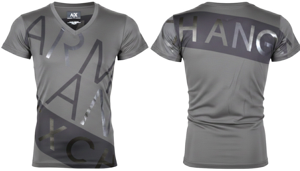 ARMANI EXCHANGE Grey BIAS Short Sleeve Slim Fit Designer V-NECK T-shirt NWT