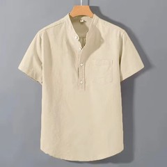 Men’s Breathable Cotton Stand Collar T-Shirt Summer Casual Pocket Top Tee Gift