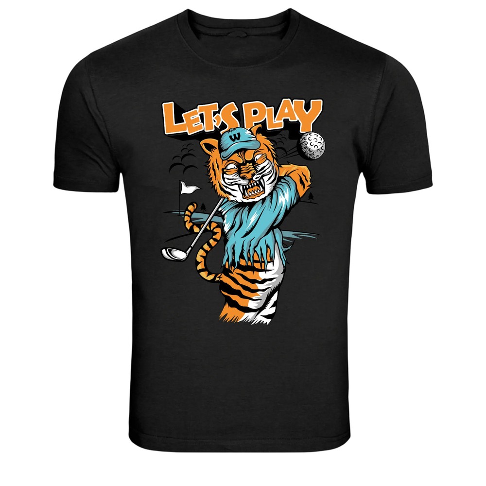 Lets Play Tiger Golfer Funny Golf Sports Graphic T-Shirt