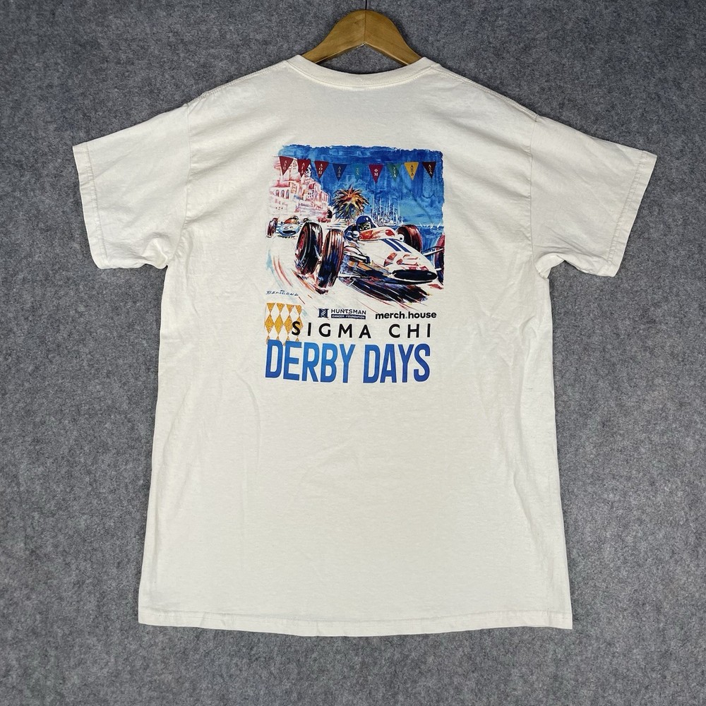 Sigma Chi Derby Days 2023 T-shirt Mens Large Beige Fraternity Racing Cotton Tee