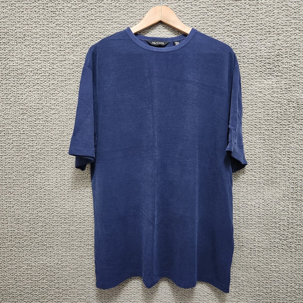 MURANO Men’s Blue Textured Knit Crew Neck Short Sleeve Shirt Size XL