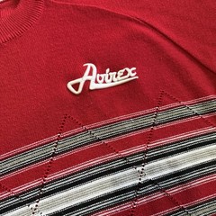 Avirex LTD Red Argyle Stripe Acrylic Knit Shirt Large Y2K Hip Hop Streetwear