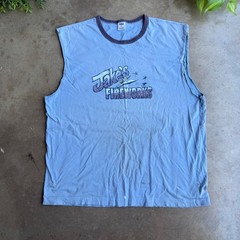 Old Navy Jakes Fireworks Vintage Y2K Ringer Tank Top Blue Distressed Mens XL