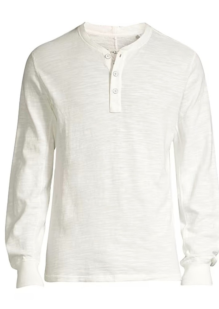 rag & bone Waffle Knit Henley Shirt Men’s L White Solid Long Sleeve Pullover