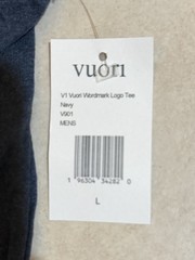 VUORI V1 WORDMARK LOGO MEN’S TEE NAVY COLOR SIZE LARGE NWT