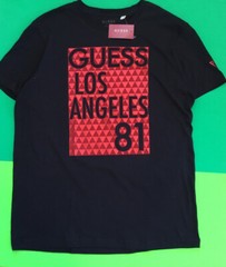 GUESS Los Angeles Men’s Short Sleeve T-Shirt Size LARGE Black w/Red Cotton NEW