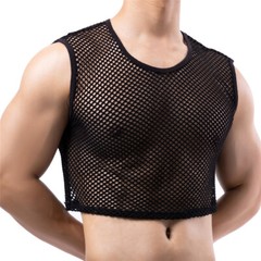 Men Mesh Mini Vest Crop Tops Sexy Muscle Sports Gym Transparent Fishnet T-Shirts