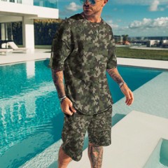 Mens Summer Short Sleeve T-Shirts and Shorts Sweatsuit Set Outfit 2-Piece Set