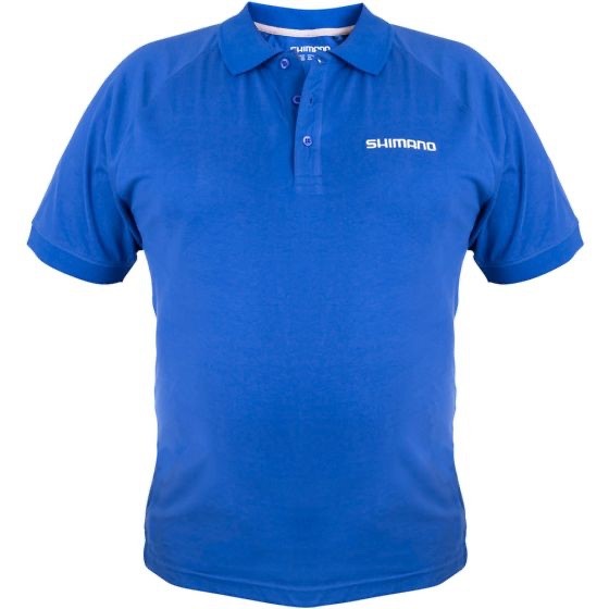SHIMANO Short Sleeve Polo Shirt Blue Cotton 100% Fishing Sport Surf Casting
