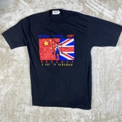 VTG Single Stitch Hong Kong 1997 Black Embroidered Mens Size Large China Britain