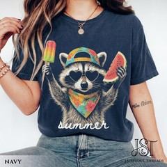 Summer Raccoon Shirt Funny Trash Panda Watermelon Popsicle Graphic Tee