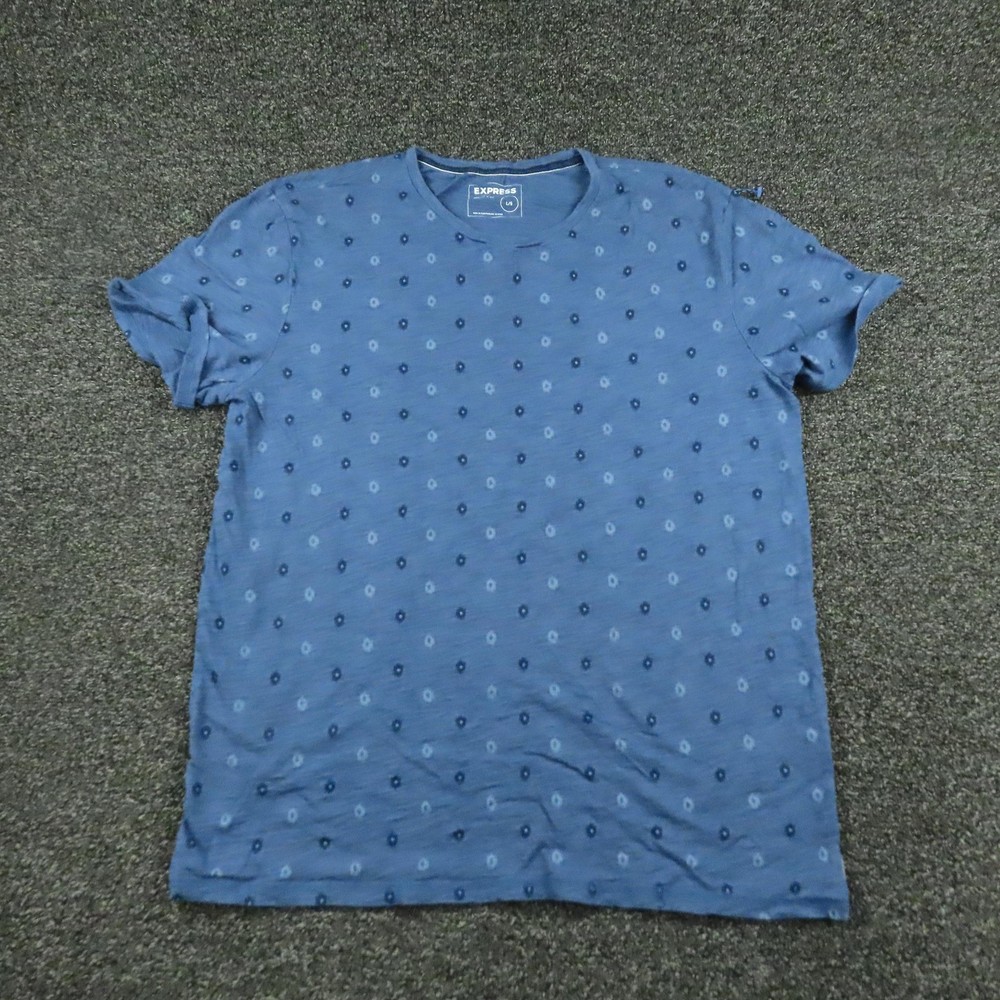 Express Shirt Mens Large Blue Geometric Pattern Crewneck Casual Tee T-Shirt