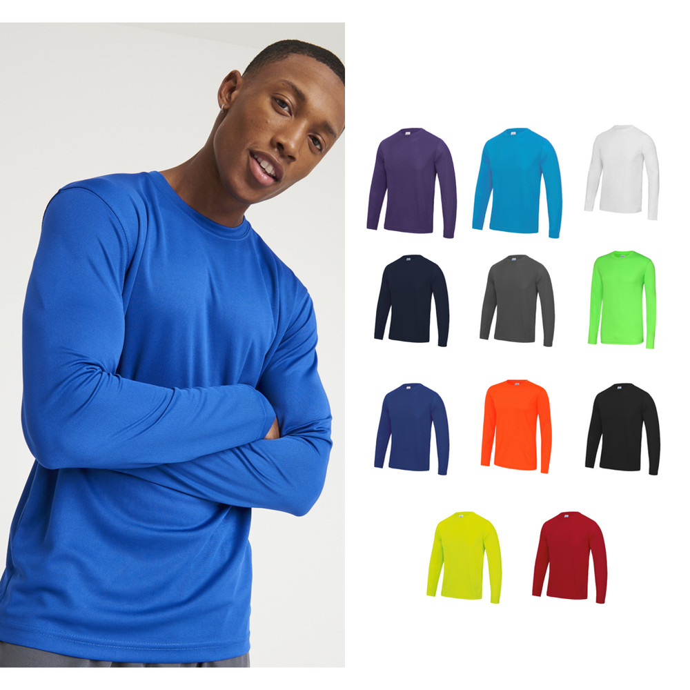 AWDis Just Cool Long Sleeve T-Shirt -Men Polyester Gym/Summer/Sports/Running Tee