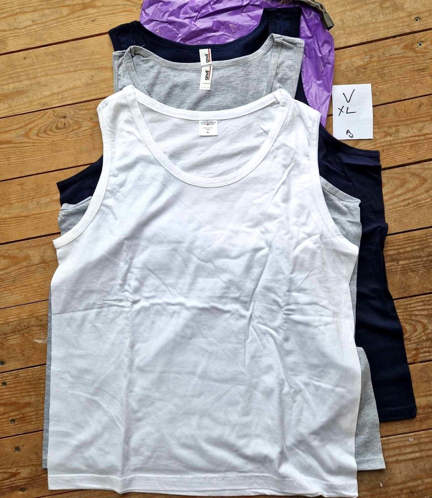 XL Vests Mens 3x Sleeveless 100% Cotton Tank Top Gym Pack Plain A GREYWHITENAVY