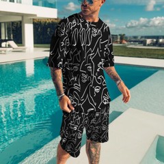 Summer Short Sleeve T-shirt Set Fashion Two Piece Street Short Sleeve 3D Printed