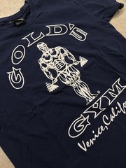Mens M Vintage Golds Gym Shirt Navy Blue Venice California Bodybuilding 90s