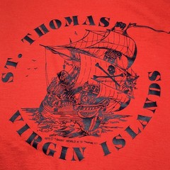 Vintage 70s St Thomas Pirate Ship Travel Tee Single Stitch Medium T Shirt Vtg