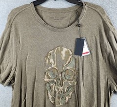 John Varvatos Linen Blend Chain Skull Tee Men’s XL Olive Leaf Crewneck Pullover