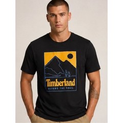 Timberland Black Short-Sleeve Tee with Yellow & Blue Mountain Graphic