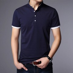 Men Polo Shirt Short Sleeve Business Casual Cotton Solid Color Lapel Knit Top
